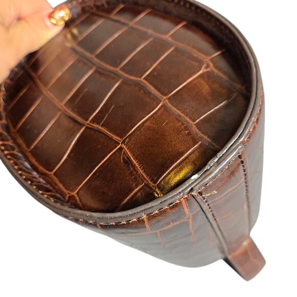 Staud Bisset Brown Leather Bucket Croc-Embossed Shoulder Bag - Picture 5 of 10